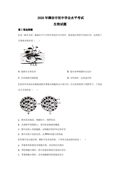 2020潍坊市中考生物试题带答案(word版)