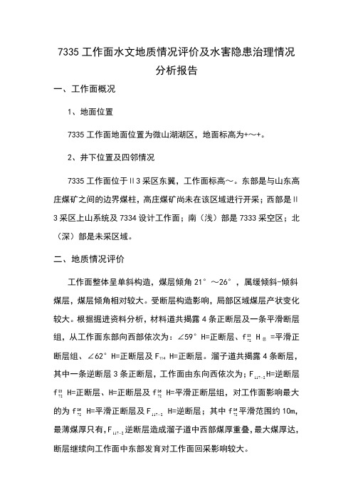 大屯公司徐庄煤矿7335工作面水文地质情况评价及水害隐患治理情况分析报告