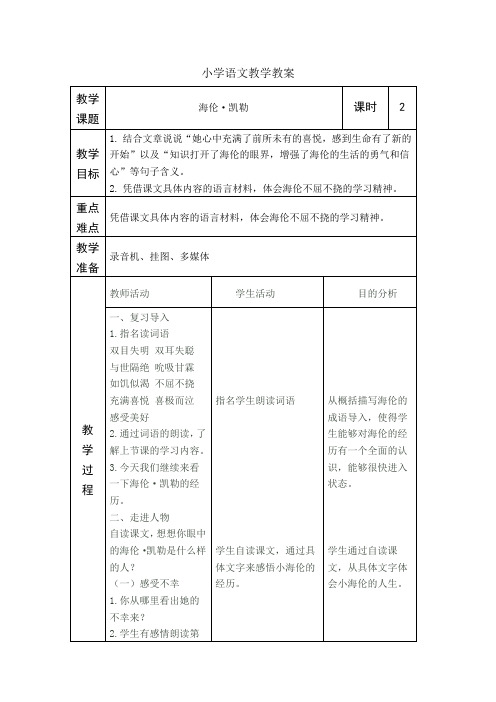 苏教版五年级下册海伦·凯勒第二课时