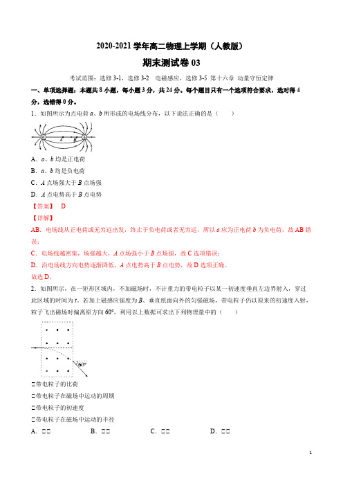 2020-2021学年高二物理上学期期末测试卷03(人教版)(解析版)