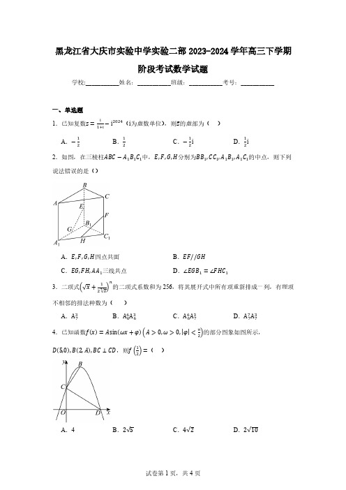 黑龙江省大庆市实验中学实验二部2023-2024学年高三下学期阶段考试数学试题