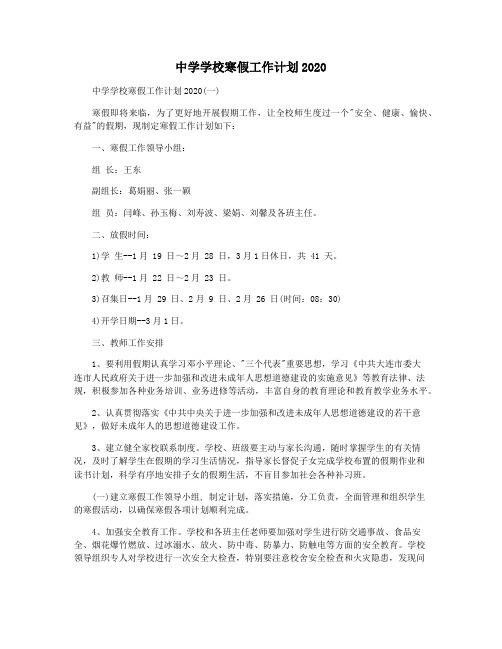 中学学校寒假工作计划2020