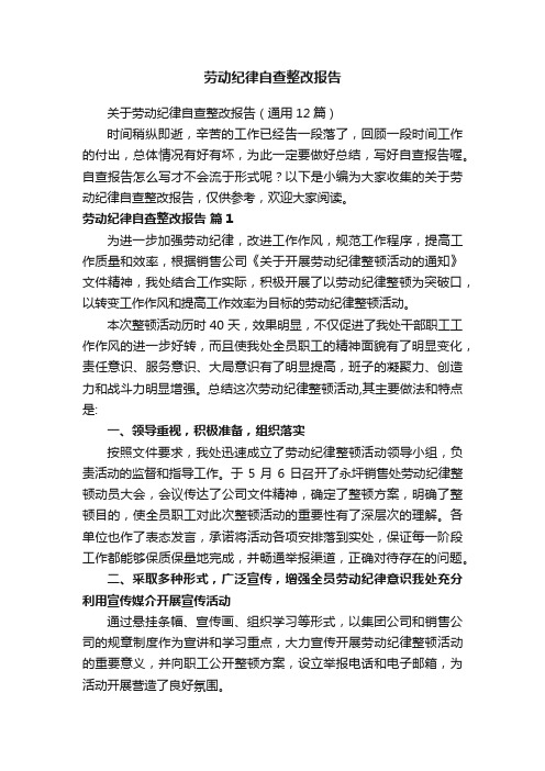 关于劳动纪律自查整改报告（通用12篇）