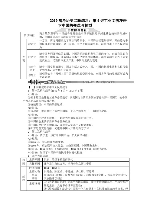 2019高考历史二轮练习：第4讲工业文明冲击下中国的变革与转型