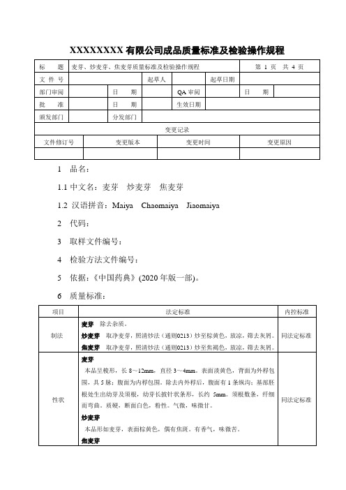 JSZL02-151  麦芽、炒麦芽、焦麦芽质量标准及检验操作规程