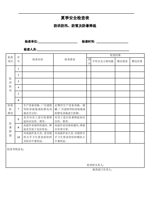 夏季安全检查表