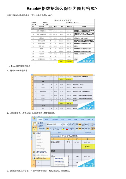 Excel表格数据怎么保存为图片格式？