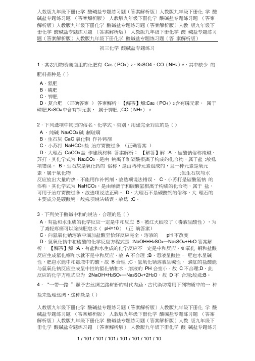 人教版九年级下册化学酸碱盐专题练习题(答案解析版)