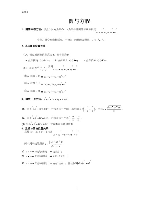 圆与方程知识点归纳总结