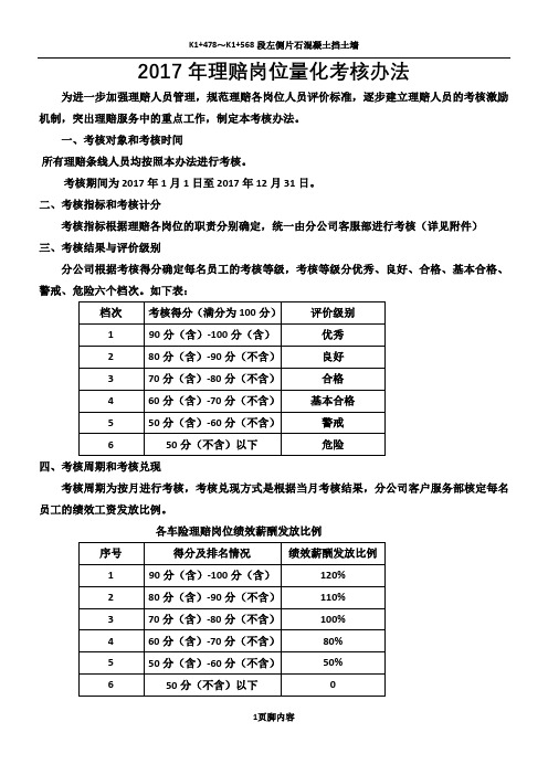 2017年理赔岗位量化考核办法