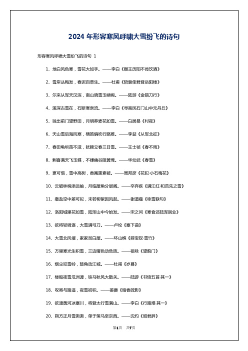 2024年形容寒风呼啸大雪纷飞的诗句