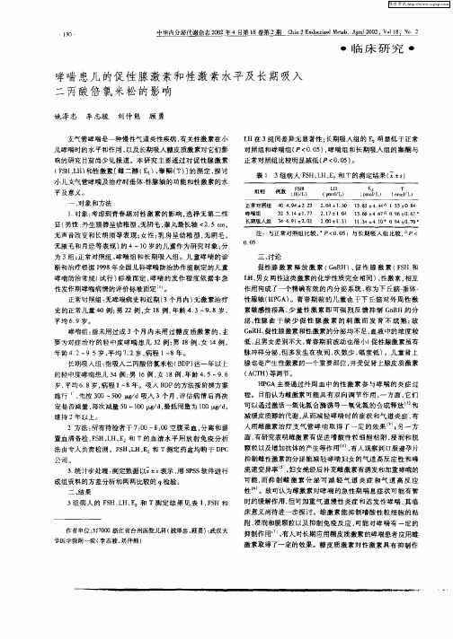 哮喘患儿的促性腺激素和性激素水平及长期吸入二丙酸倍氯米松的影响