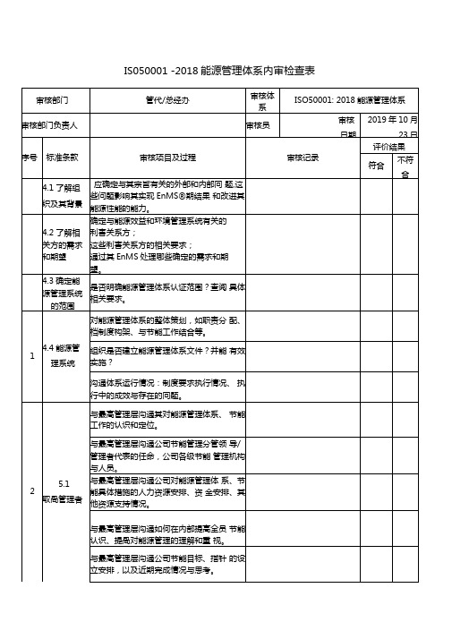 ISO50002018能源管理体系内审检查表