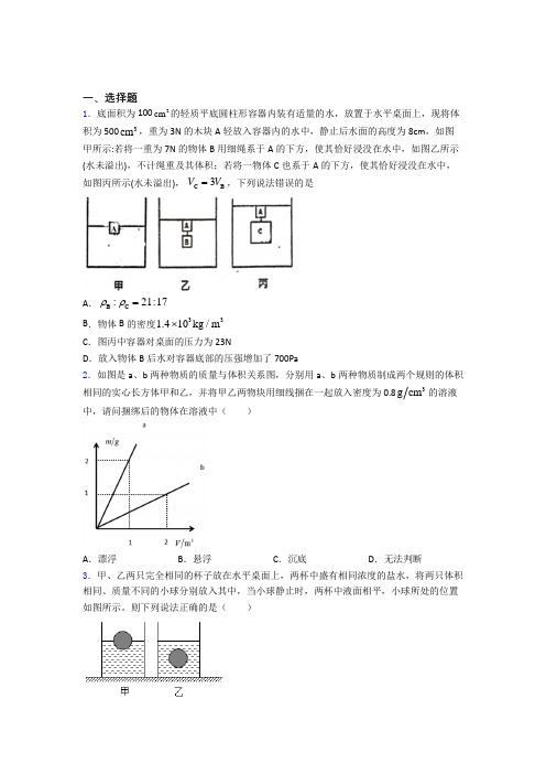 初二物理第十章浮力知识点及练习题附解析