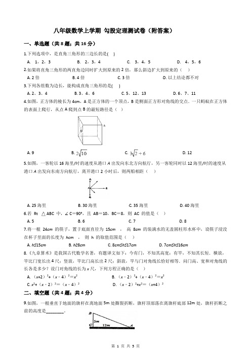 八年级数学上学期 勾股定理测试卷(附答案)