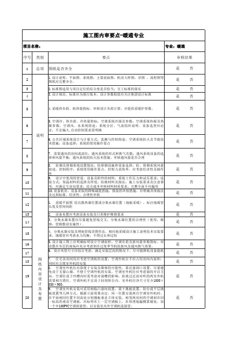 房建项目暖通专业施工图内审要点