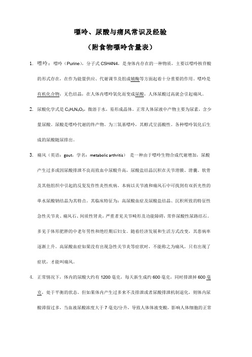 嘌呤、尿酸与痛风常识及经验(附食物嘌呤含量表)