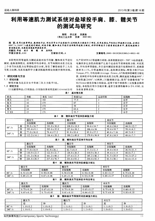 利用等速肌力测试系统对垒球投手肩、膝、髋关节的测试与研究