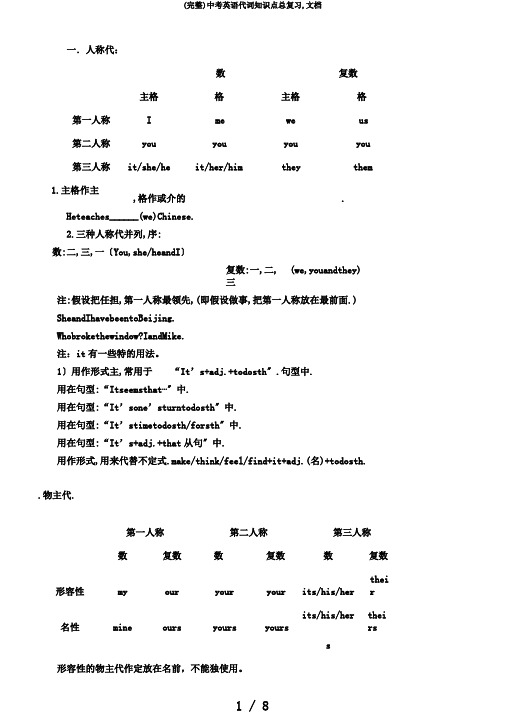 (完整)中考英语代词知识点总复习,文档