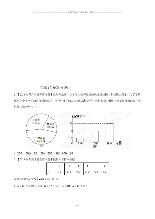 高考数学专题12概率与统计-高考数学(理)试题小题部分分项版解析(原卷版)