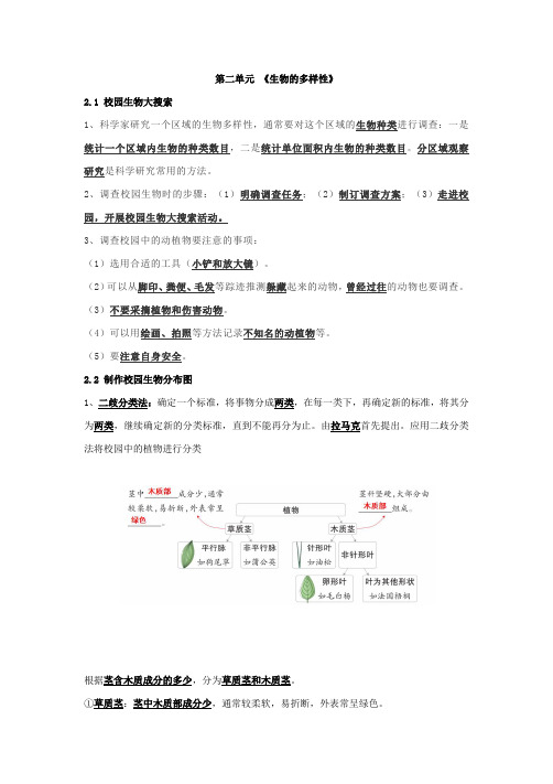 教科版小学六年级下册科学第二单元《生物的多样性》单元知识点