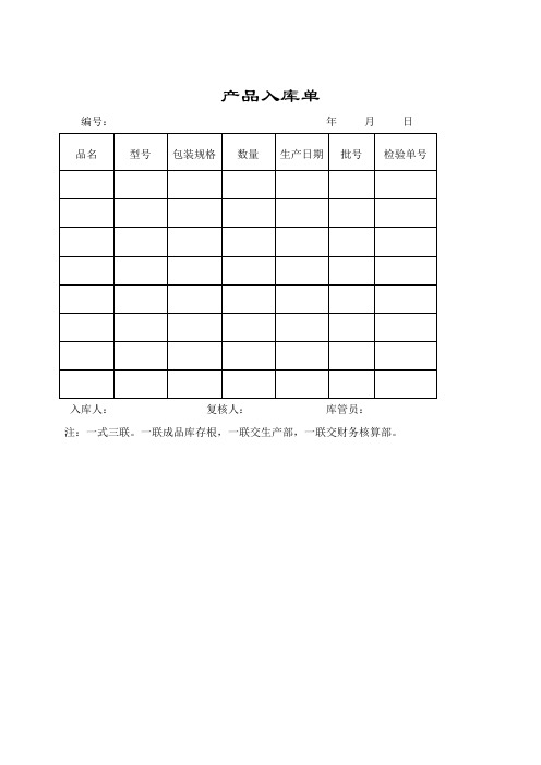 库管常用各类表格