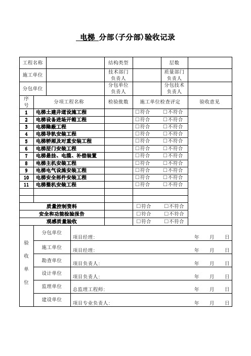 电梯分项工程验收记录表