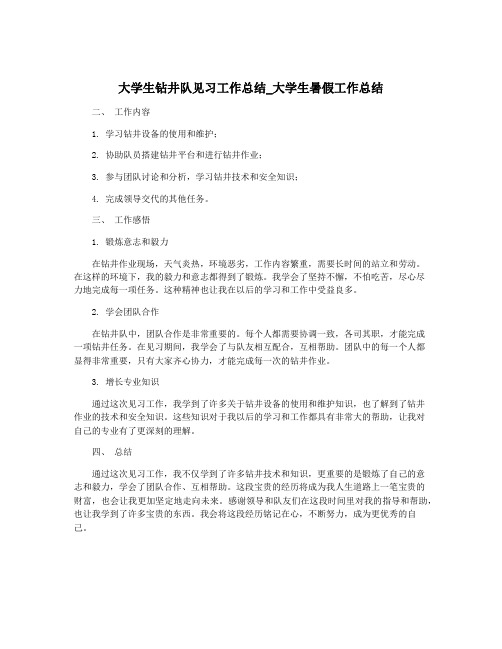 大学生钻井队见习工作总结_大学生暑假工作总结