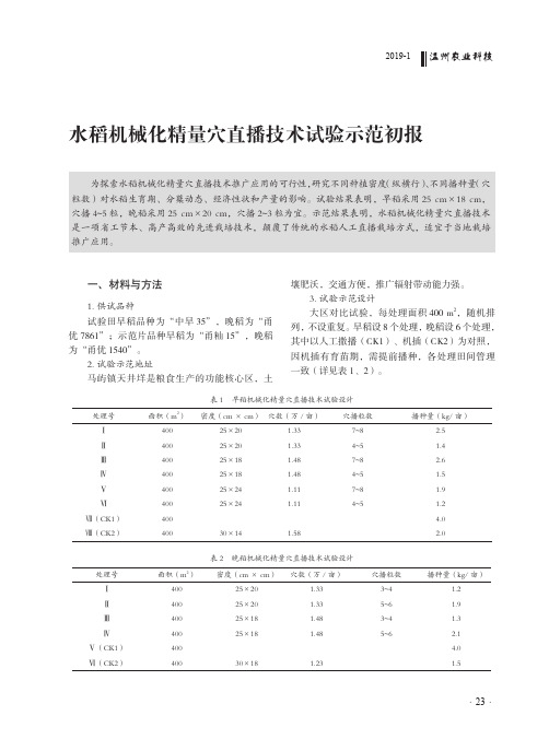 水稻机械化精量穴直播技术试验示范初报