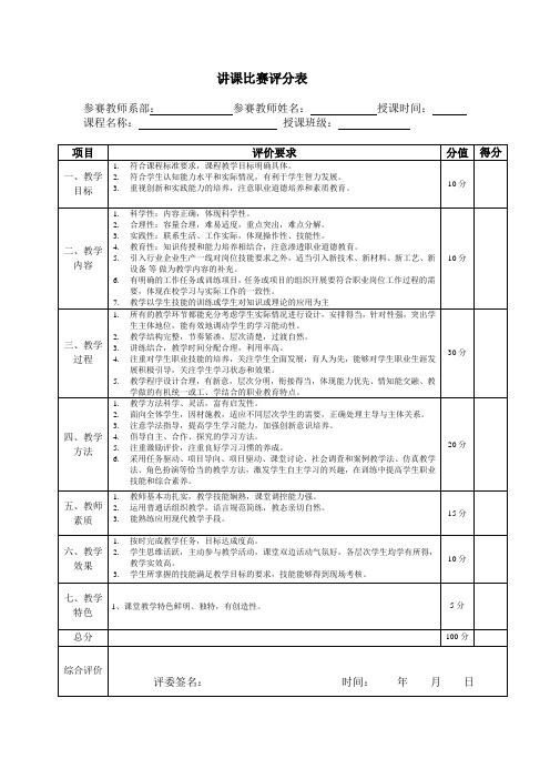 讲课比赛评分表