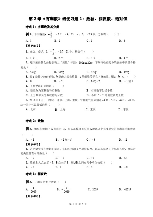 第2章《有理数》培优习题1：有理数、数轴、相反数及绝对值