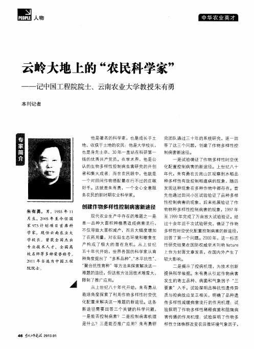 云岭大地上的“农民科学家”——记中国工程院院士、云南农业大学教授朱有勇