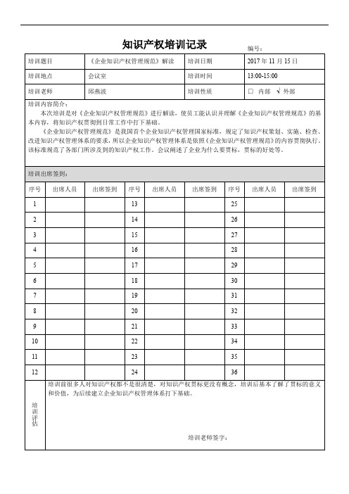 知识产权体系：知识产权培训记录表