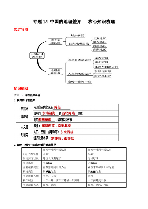 专题15 中国的地理差异(全国通用)