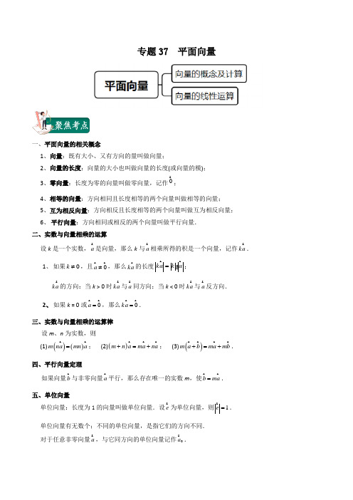 2020年中考数学一轮复习讲义(上海专版) 专题37  平面向量(解析版)