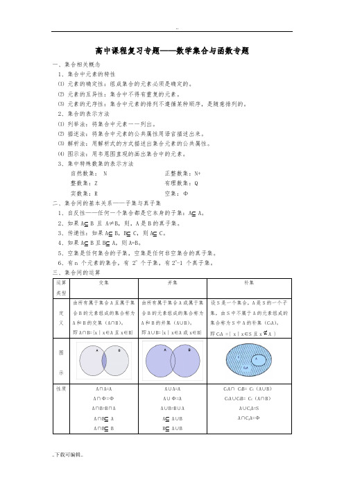 高中一年级数学集合与函数知识点总结材料