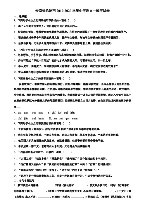 云南省临沧市2019-2020学年中考语文一模考试卷含解析