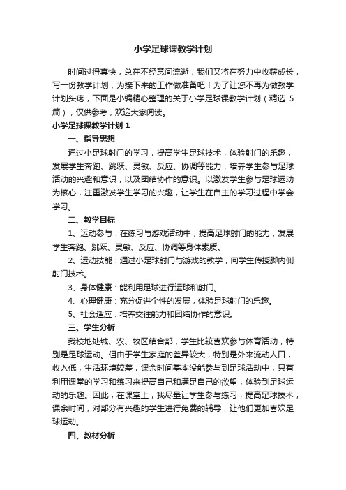 关于小学足球课教学计划（精选5篇）