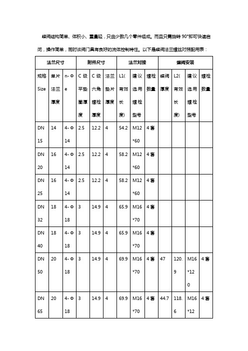 蝶阀法兰螺丝螺栓配用表【一一对应】