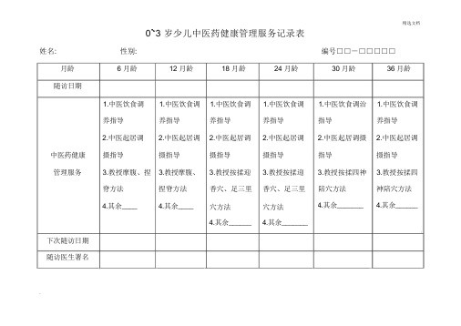 03岁儿童中医药健康管理服务记录表