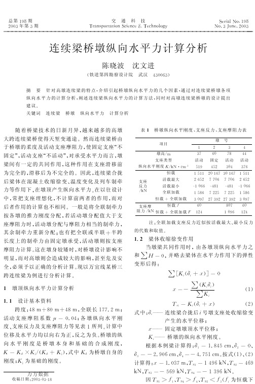 连续梁桥墩纵向水平力计算分析