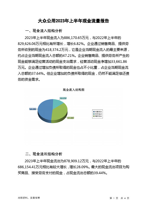 600635大众公用2023年上半年现金流量报告