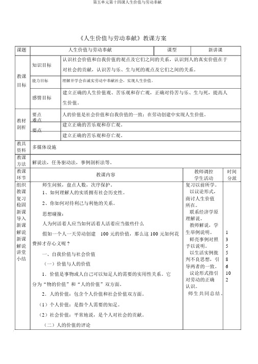 第五单元第十四课人生价值与劳动奉献