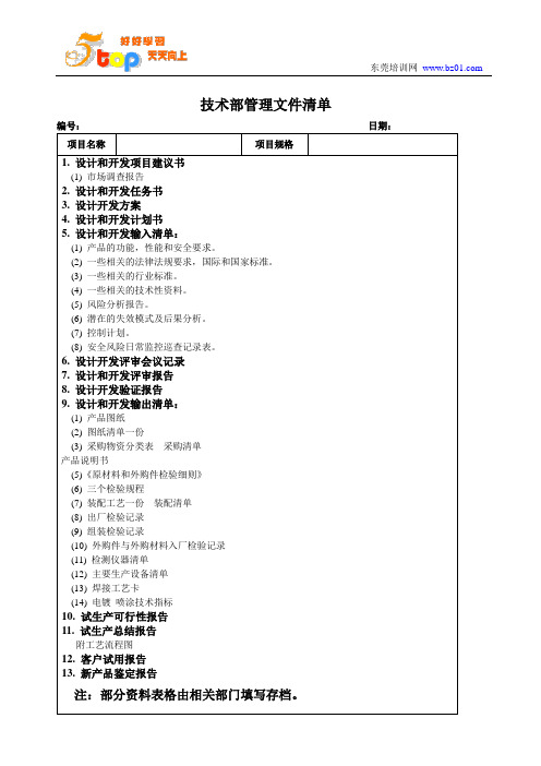 技术部管理文件清单