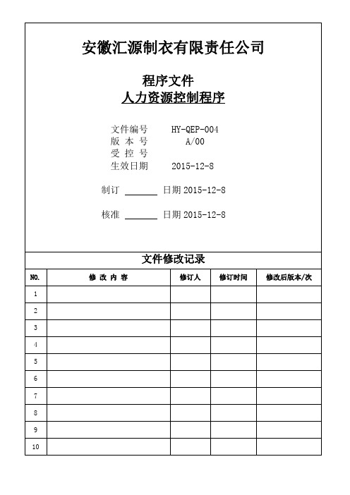 104人力资源控制程序