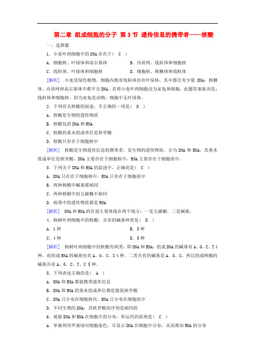 高中生物 第二章 组成细胞的分子 第3节 遗传信息的携带者——核酸课时作业 新人教版必修1