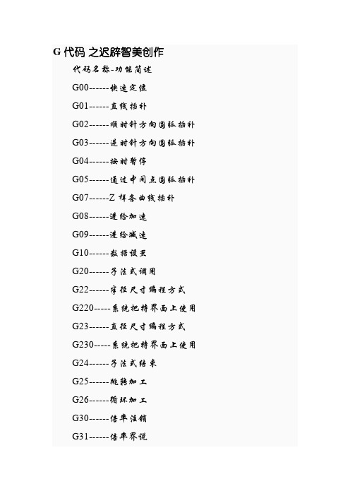 CNC及雕刻机常用G代码