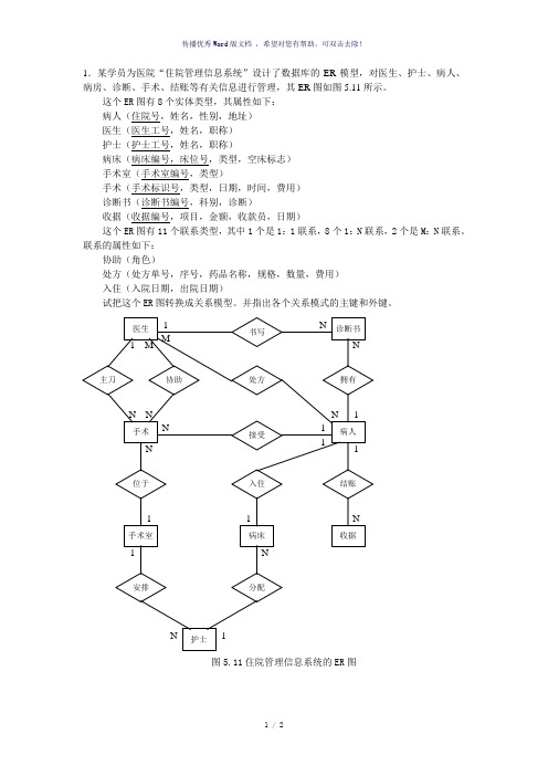 住院管理信息系统的ER图