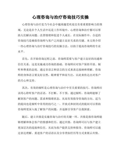 心理咨询与治疗咨询技巧实操