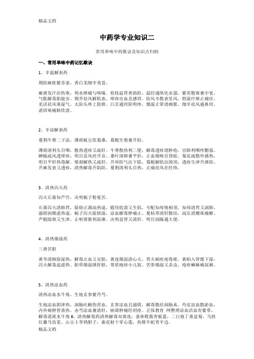 最新中药专业知识二-单味药歌诀及重点知识总结